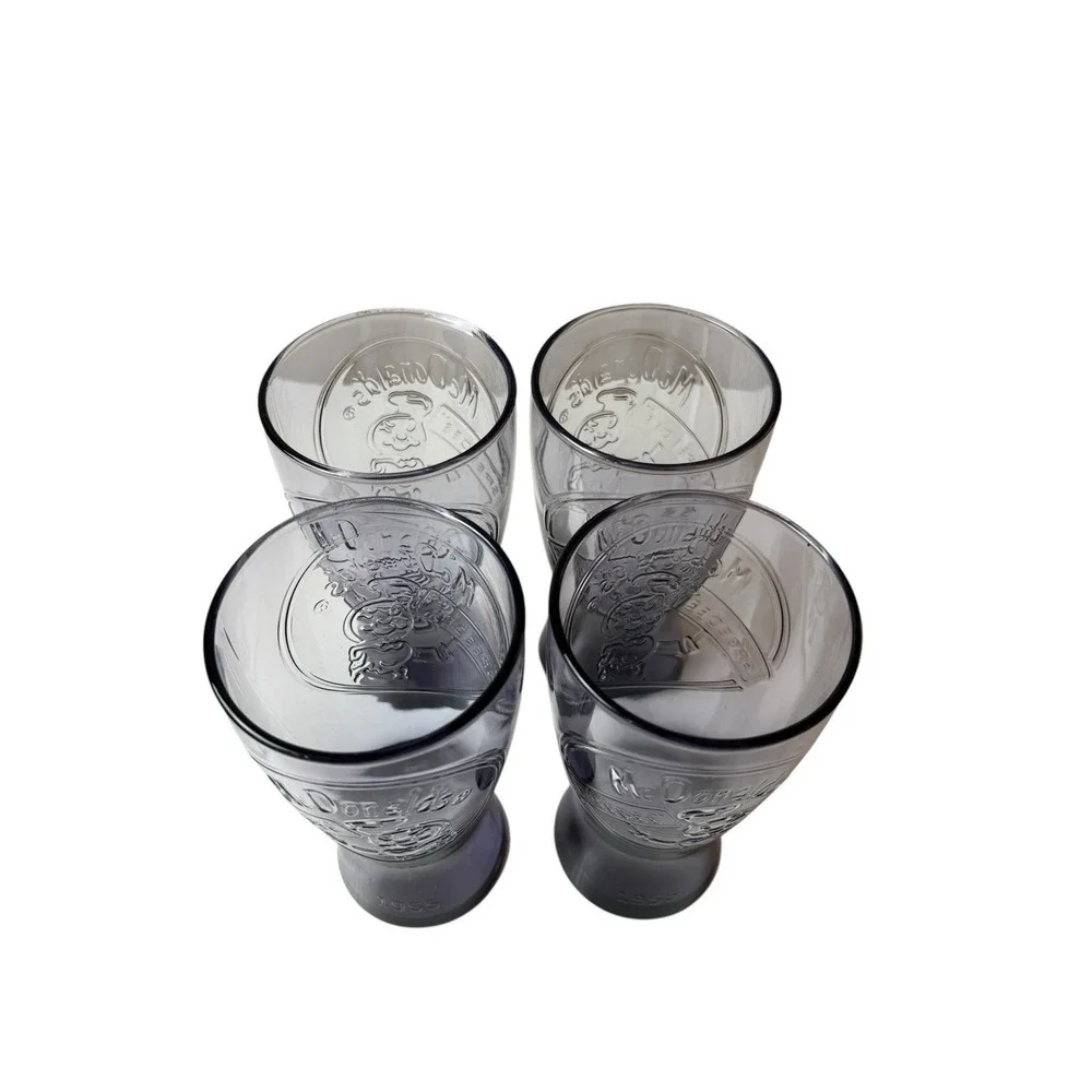 Vintage Retro‎ McDonalds Purple/Amythest Color Glass Embossed 1955 Set Of 4